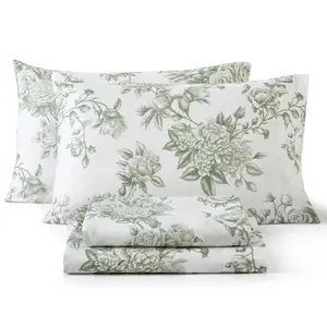 HLC.me Rose Toile Floral Bed Sheets Soft Microfiber Wrinkle Resistant Deep Pockets for 15 Inch Mattresses Paradise Bedroom Decor Twin Full Queen King Sizes
