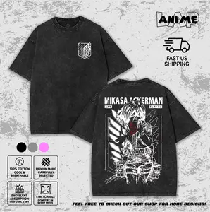 Attack on Titan Mikasa Ackerman Vintage Washed Tee, Red Scarf Wings of Freedom Graphic, Unisex Streetwear T-shirt, Retro 90s Anime Manga Shirt