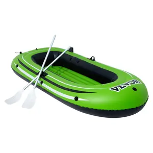 VEVOR Inflatable Boat, 2-Person Inflatable Fishing Boat, Strong PVC Portable Boat Raft Kayak, Includes 45.6 in Aluminum Oars, High-Output Pump and Fishing Rod Holders, 500 lb Capacity for Adults, Kids