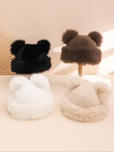 Cute Plush Warm Earflap Hat for Fall & Winter, Fashionable Solid Color Outdoor Earmuff Cap, Ear Protectors, Soft Fleece Lining, Unisex Design