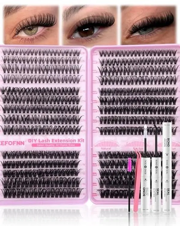 Eefofnn Lash Clusters Wispy Eyelash Extension Kit 560pcs Individual Lashes 30D+40D+50D+60D+80D+100D Eyelash Clusters Kit 10-16mm Cluster Eyelash Extensions with Bond and Seal, Tweezers by Eefofnn