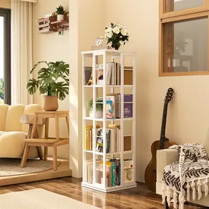 Corner Rotating Bookshelf, 360 Display Wood Spinning Bookshelf, Floor Standing Bookcase Organizer Storage Rack with Spacious Storage, for Kid
