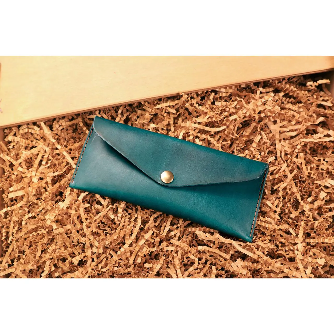Leather Money Envelope- Turquoise Minerva