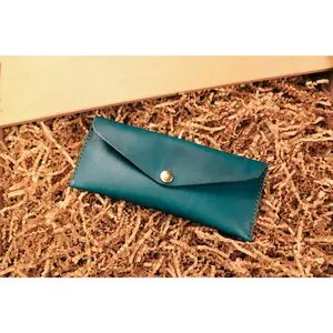 Leather Money Envelope- Turquoise Minerva