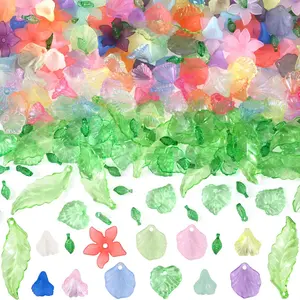 260 count Flower Leaf Assorted Beads,  Frosted Flower Beads for  Making, Colorful Flower Green Leaf Loose Pendant Charms for Crafts DIY Earring Bracelets Necklaces