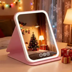 Rechargeable LED Travel Makeup Mirror Touch Control 3 Light Modes Dimmable Brightness USB Portable Foldable Vanity Mirror for Women Girls Travel Daily Use