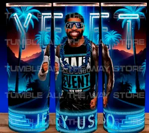 30oz Jey Uso Yeet Wrestling Cup Mug Tumbler Stainless Steel Tumbler with Slide Closure Lid, Reusable Plastic Straw, Handmade Design - Drinkware