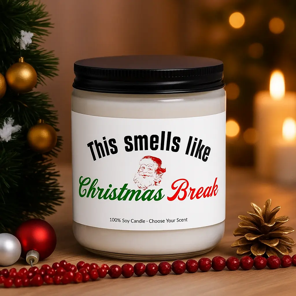 Christmas Break Candle, Secret Santa Gift, Funny Christmas Candle, Vanilla Scented Soy Candle, Stocking Stuffer for Adults, Coworker Gift, Holiday Candle Gift, Winter Home Decor, Xmas Gift for Friends, Teacher Gift, Festive Candle, Cozy Holiday Decor