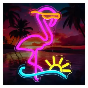 Sign Illuminated Sun Wave Neon Sign Dimmable LED Night Lights Flamingo For Bedroom Club Room Party Decor 23cmx30cm Sign Lamp