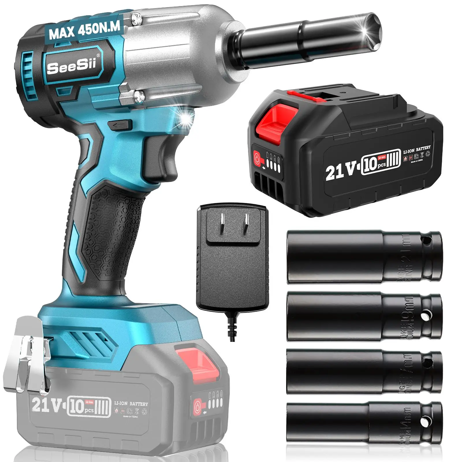 Seesii Cordless 1/2-inch Brushless lmpact Wrench w/ One 4.0Ah Battery, Charger & 4 Sockets,Paper Box Packaging, dealsforyoudays