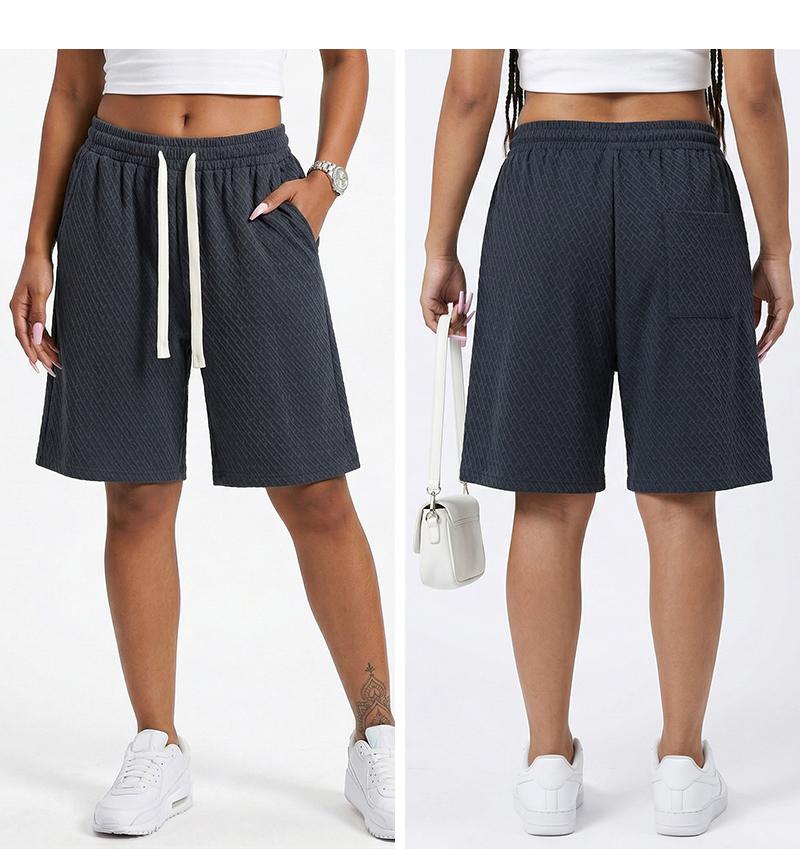 Jacquard Textured Summer Shorts for Women, High Waist Casual Loose Bermuda Shorts with Pockets