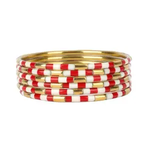 BudhaGirl | Red And White Enamel Veda Bangles - Set Of 6