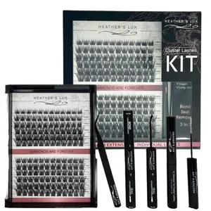 HEATHER’S LUX DIY Eyelash Lash Extension Kit Lash Clusters Lash Kit With 144 Pieces, Tweezers, Bond, Seal & Glue Remover, Reusable Individual Lashes Valentine's Day Gift (Champagne Toast)