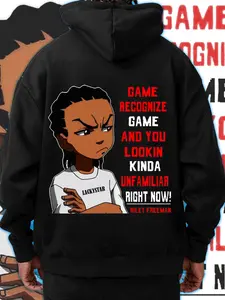 Men's Cartoon Print Hooded Sweatshirt, Loose Fit Long Sleeve, Casual Fashion Streetwear, Warm Fall & Winter Clothing