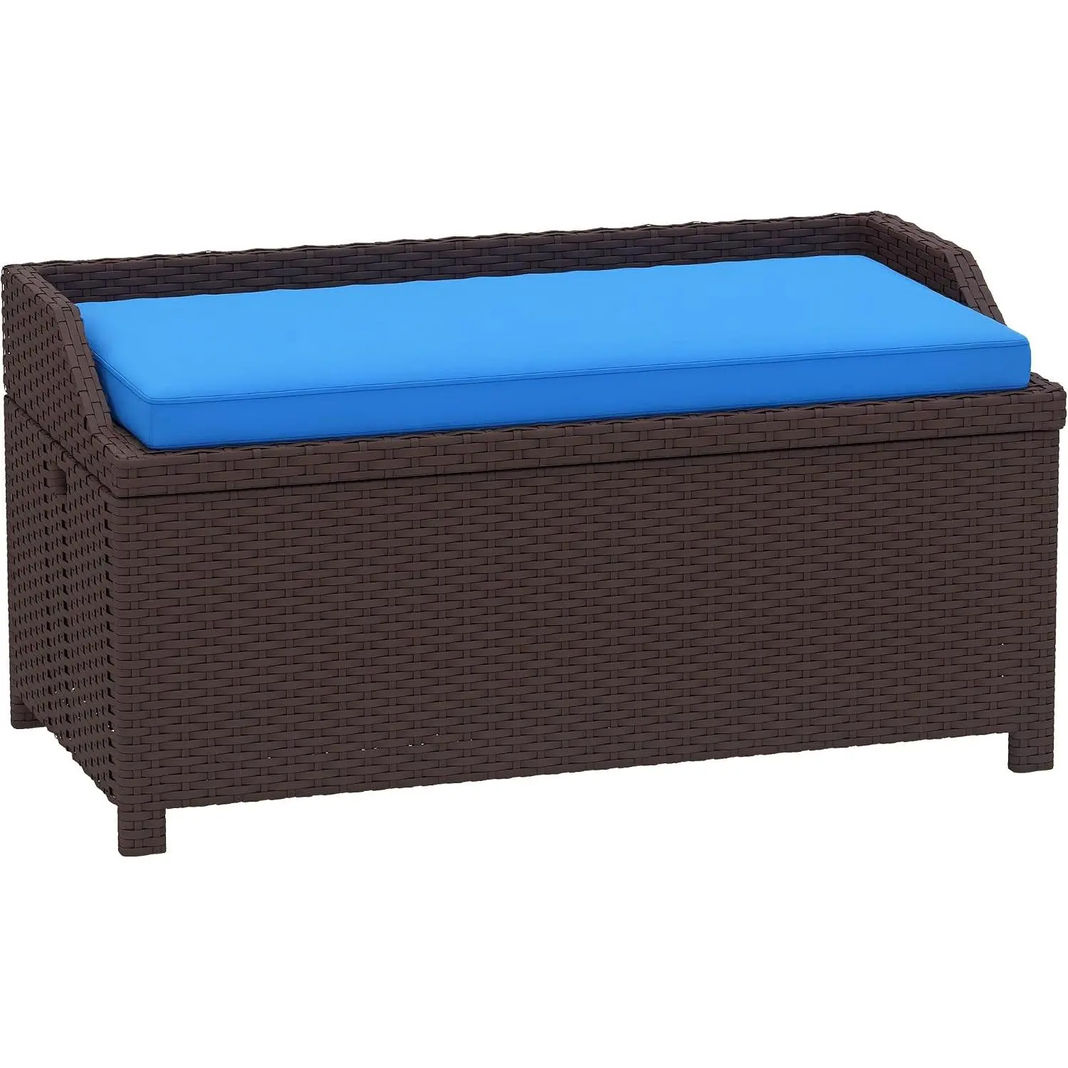 34 Gallon Outdoor Wicker Storage Bench Deck Box Blue