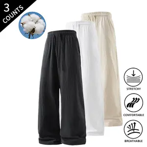 Summer Vibes 3-Pack Men’s Wide-Leg Lounge Pants, Elastic Waist, Breathable Pants for Home and Casual Outings