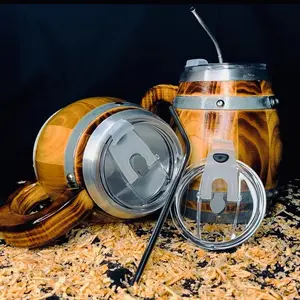 16oz Burnt wood Mug with Lid - Handmade gifts for men Personalized Bourbon Drink with Straw - Unique Gift, Washable - Drinkware Tumbler Cup Coffee steins beer western rodeo wood free engraving