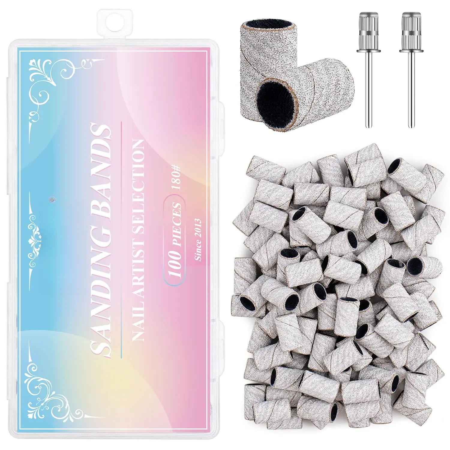 Sanding Bands for  Drill, 180 Grit Sanding Bands  Drill Bits 100 count Fine Grit  Sanding Bands with Storage Box for  Size 3/32"  Drill Machine (Zebra)