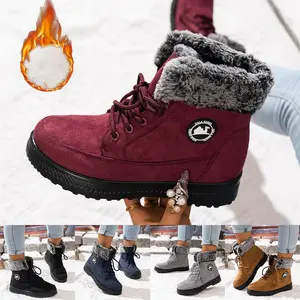Women's Snow Boots Ankle Boots Fur Lined Side Zipper Solid Color Thick Bottom Flat Non Slip Waterproof Resistant Thickened Warm Winter Outdoor Sneakers