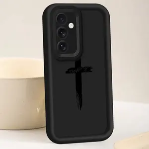 Trendy Black Silicone Phone Case with a Cross Design for Samsung Galaxy S25 Ultra/S25 Plus/S25/S25 FE/S24 Ultra/S24 Plus/S24/S24 FE, Silicone Shockproof. Smartphone Protection