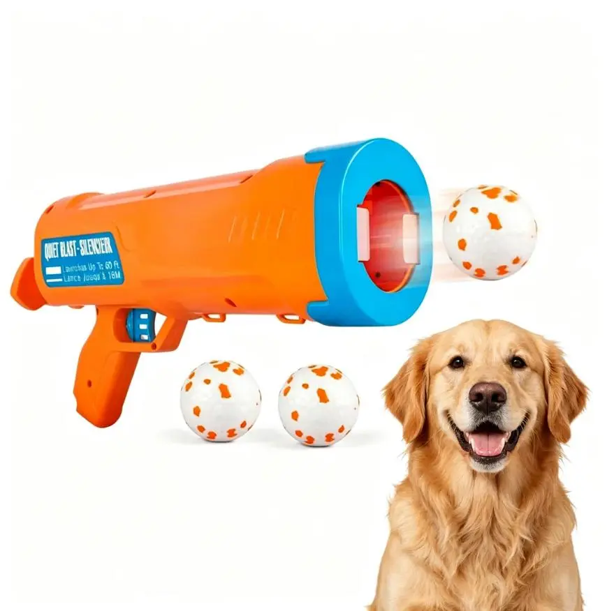 Allforpaws Dog Ball Launcher, Dog Ball Blaster with 3 ETPU Balls, Interactive Thrower for Medium to Large Dogs, Play Fetch Toy for Dogs for Outdoor Exercise