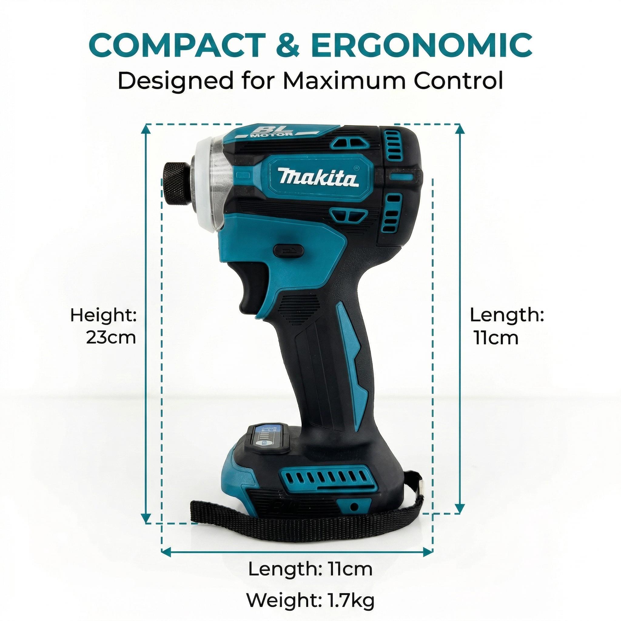 Makita DTD171 Brushless Impact Driver with 18V Lithium-Ion Battery & Charger – 180 N·m Torque for M5 to M16 Bolts