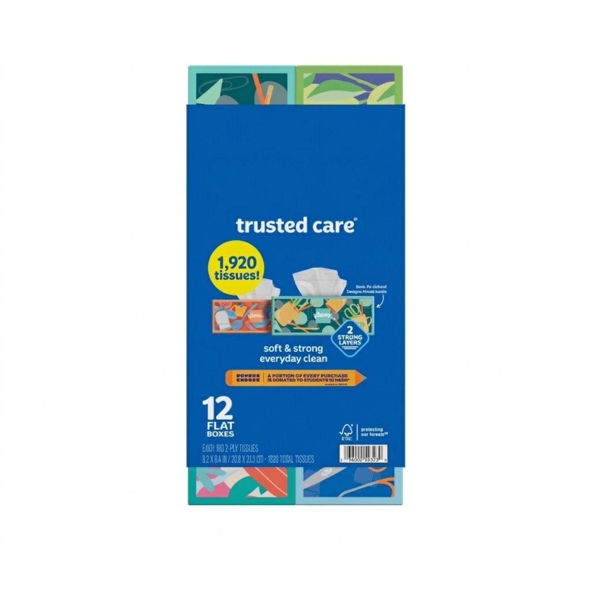 Kleenex Trusted Care Facial Tissues 12 Pack, 160 Tissues per Box, Soft & Strong 2-Ply Disposable Face Tissues for Home, Office & Travel
