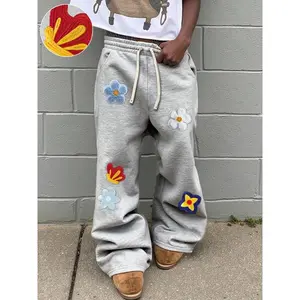 1 Count Unisex Oversized Sweatpants, Vintage Washed Cargo Pants Style with 3D Flower Patches, Ideal for Street Fashion, Travel and Daily Comfort Wear