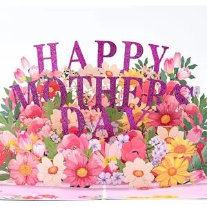 Pop-up birthday card with music and lights, 10-inch preserved bouquet, happy birthday card, a gift for mothers, grandmothers, and other women.