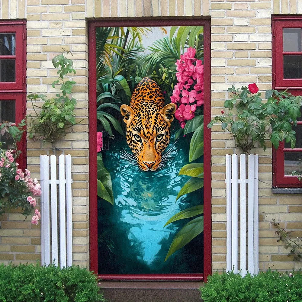 2pcs Tropical Rainforest Leopard Wall Sticker Stereo Self-Adhesive Removable Animal Mural for Bedroom Living Room Home Decorative Art Decal Peel and Stick Wallpaper