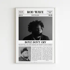 Rod Wave Retro Newspaper Print / Boyz Don't Cry Poster No Frame / Lyrics Print / Nostalgia Poster / Music Gift