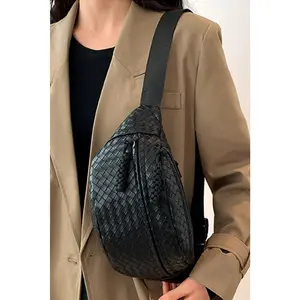 Black Woven Style Leather Crossbody Bag