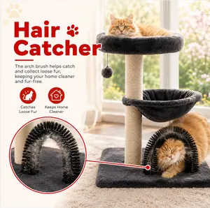 FluffyDream 27.5" Cat Tree Tower - Multi-Level Activity Center with Plush Basket, Scratching Posts, Fur Ball Fun, Interaction Space & Resting Condo for Kittens, Ideal Mother’s Day Gift for Cat Moms