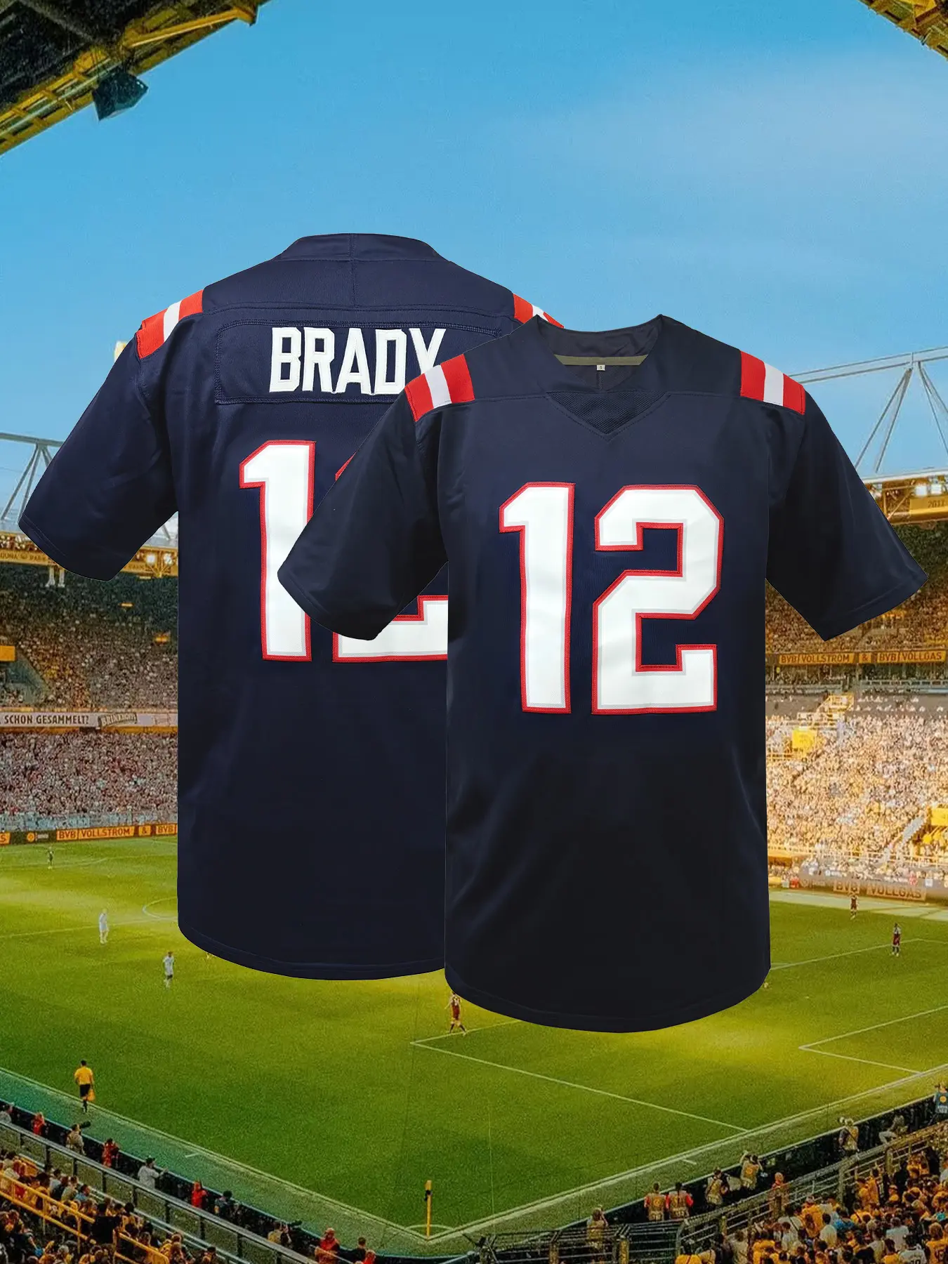 Men'S Rugby Jersey with Number 12 Back Stitched- Navy Blue & Red Contrast V-Neck Breathable Training Shirt, Loose Fit All-Season Comfort, S-3XL Sizes for Sports, Outdoor Activities - Team Uniforms Casual Attire, Athletic Apparel, Breathable Athletic Top