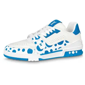 Louis Vuitton x Yayoi Kusama Low-Top Lace-Up Fashion Trainer, Unisex White & Blue Casual Footwear, Maison Mihara Closed Athletic Shoes