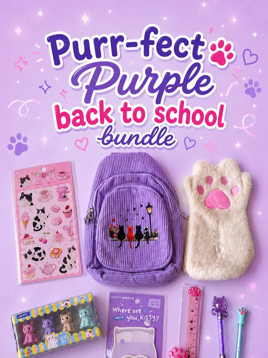 Cat Back To School Purple Stationary Bundle