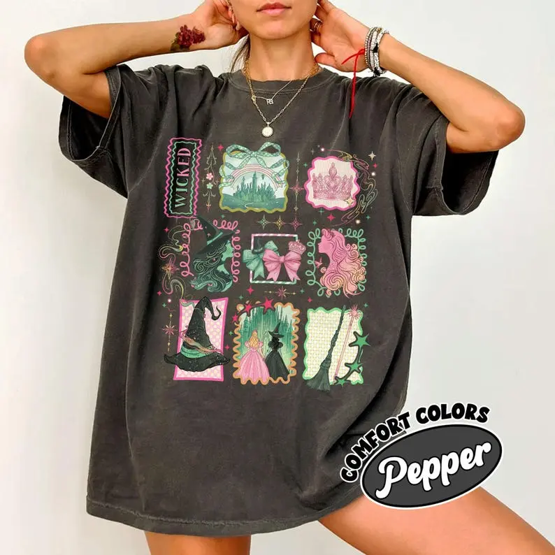 Comfort Colors® Retro Wicked Stamps  Shirt, Defying Gravity Tee, Elphaba Glinda Wizard Musical Shirt, Pink Green Broadway TShirt