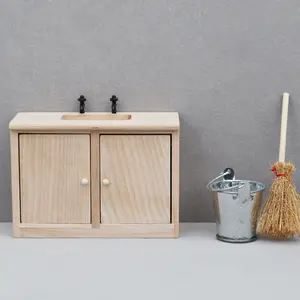 1:12 Dollhouse Miniature Furniture Wooden Craft Unpainted Sink for DIY Micro Scene Decor