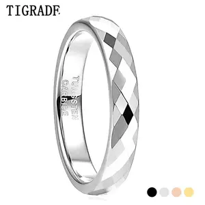 Tigrade 3mm Faceted Edge Tungsten Wedding Rings Rose Gold/Black/Gold Color Engagement Band for Women Men Comfort Fit