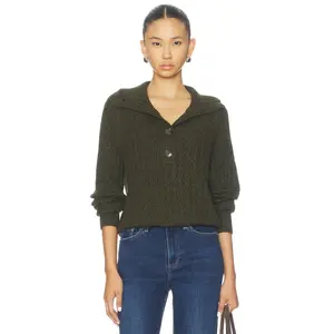 Varley Bridget Half Button Sweater in Dark Olive Varley Bridget Half Button Sweater in Dark Olive