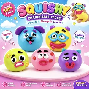NEW Smushers Squishy Cutie Toy ,Funny Face Curiosities Dog Face Swap Squishy Soft Moldable Multisensory Stress Relief for Anxiety Safe Maltose Material Portable Sensory Decompression Party Favors