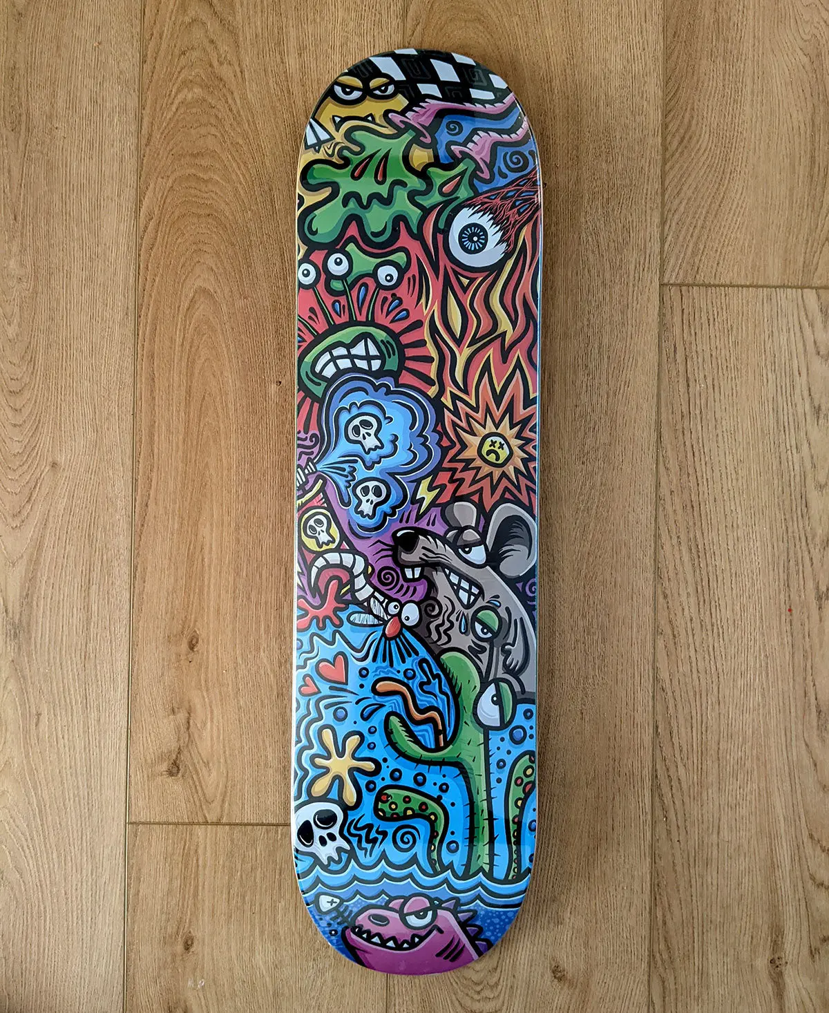 7-Ply Cedar Wood Skateboard Deck with Street Art Graffiti, Visually Stunning Design for Art Lovers, for Street Riding & Wall Display, Wall Art