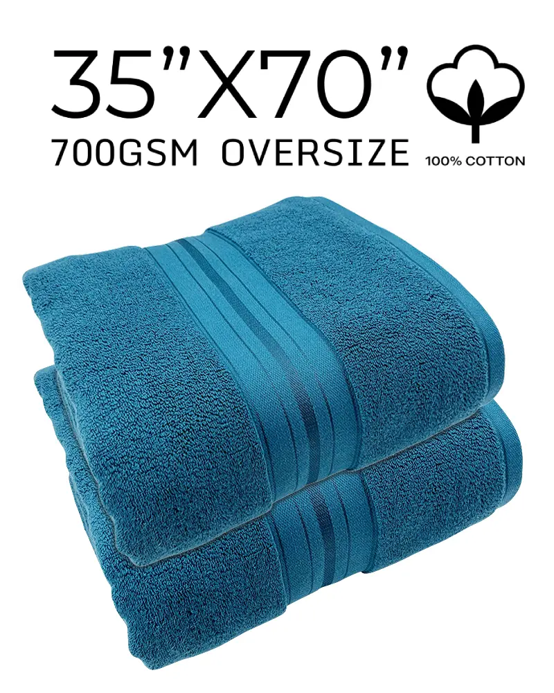 Extra Large 2 Piece Bath Towels- 35"x70" Oversize Bath Sheet - 100% Cotton 700GSM -  Royal Blue COLOR