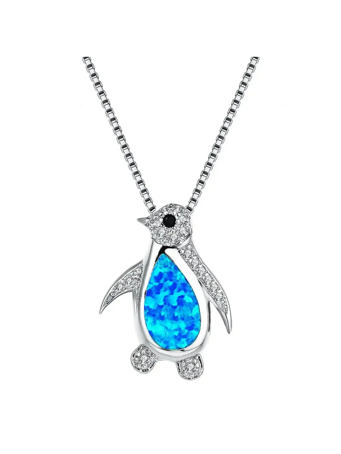 Penguin Pendant Necklace with Blue Opal, Cute Animal Jewelry with Crystal Accents, Dainty Christmas Gift for Women & Girls