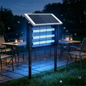 3 LED Tubes Solar Mosquito Killer Light, USB Rechargeable Outdoor Fly Zapper, Standing Electric Pest Control Lamp for Porch Deck Garden Backyard Camping