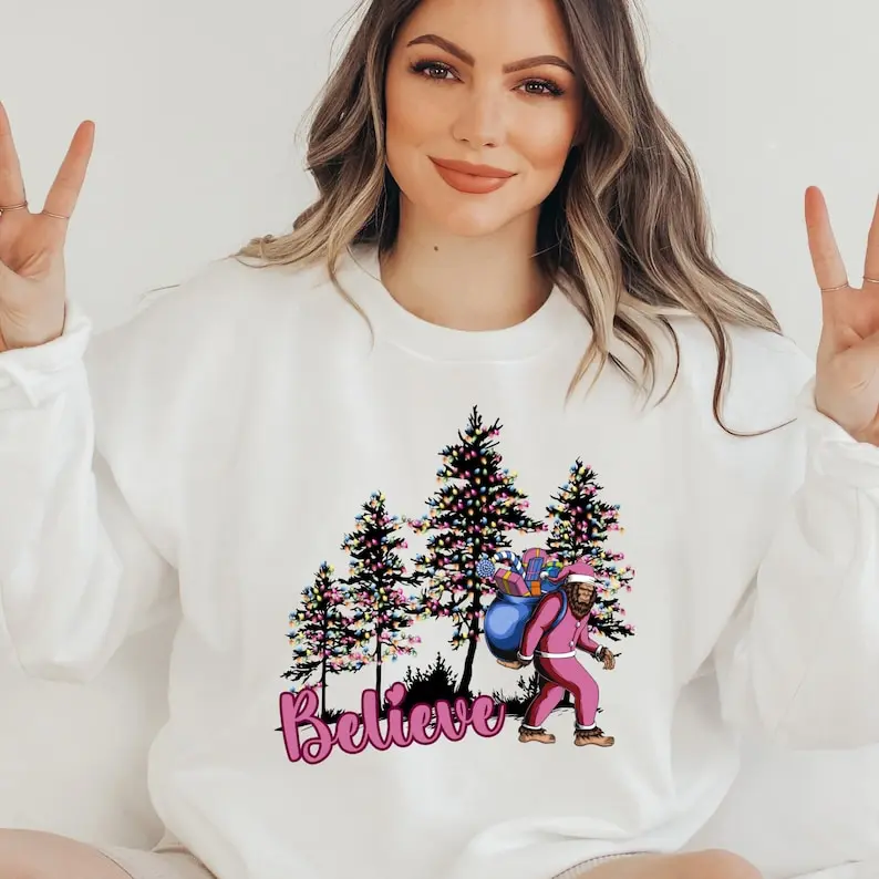 Sasquatch Funny Christmas Sweatshirt, Bigfoot Santa Hoodie, squatching through the snow, Christmas Tree Shirt, Big Foot Holiday Sweater