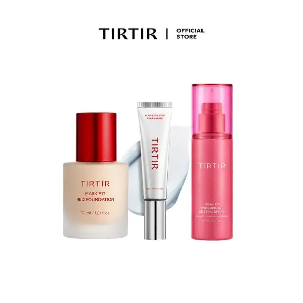 [LIVE EXCLUSIVE] [TIRTIR Official] All Day Flawless Trio l Mask Fit Red Foundation + Flawless Pore Prep Primer + Mask Fit Waterproof Setting Spray