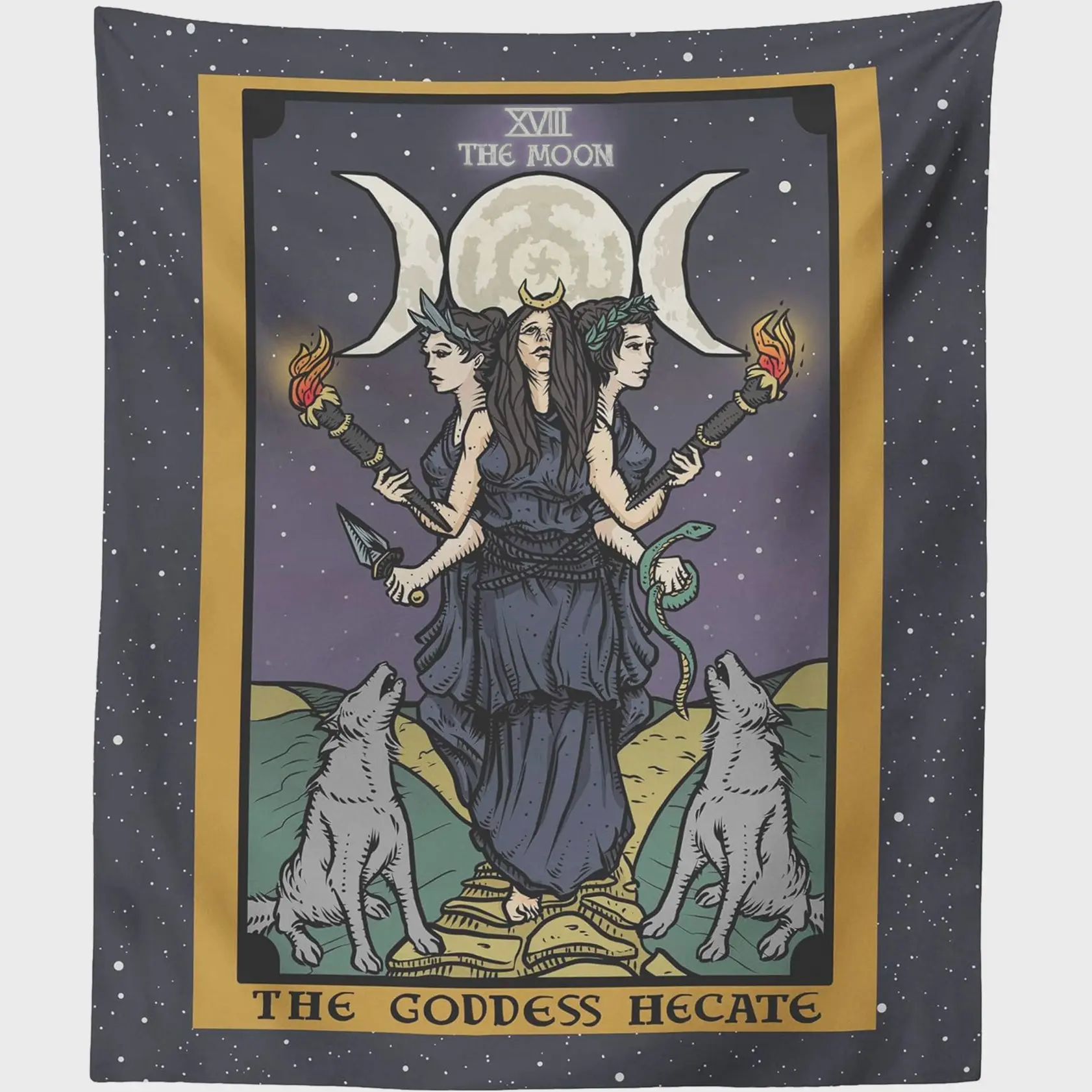 Hecate Greek Goddess Moon Tarot Card Tapestry, Lightweight Art Decor for Home, Print