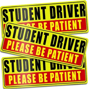 Student Driver Magnet for Car - Be Patient Student Driver Magnet New Student Driver Sticker Safety Warning Reflective Signs Reusable Movable 3 Pcs