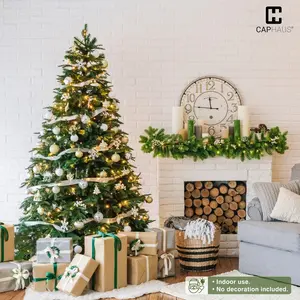 CAPHAUS Feet Premium Pre-lit Christmas Tree w/ Mixed PVC & PE 1001/1889/3353 Pre-Hinged Branch Tips & Foldable Stand, Full Artificial PVC & PE Fraser Fir Christmas Tree w/ 150/250/450 Lights for Indoor Decoration